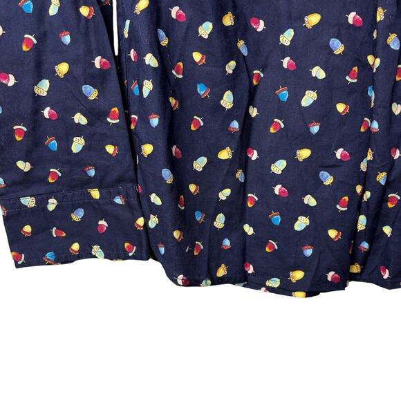 Talbots Button Up Navy All Over Acorn Print Shirt Blouse Teachercore Size P - Picture 6 of 9